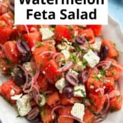 Fresh Mediterranean watermelon feta salad with olives and herbs. Perfect for summer!