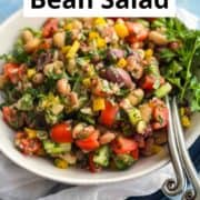 Colorful Mediterranean bean salad with fresh vegetables and herbs.