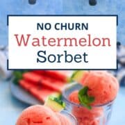 Delicious watermelon sorbet served in clear glasses with mint leaves, perfect for a healthy summer dessert.